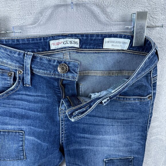 Guess Super Skinny Jeans Low Rise Womens Size 28 Marine Fit Patch Denim Blue - Picture 5 of 12